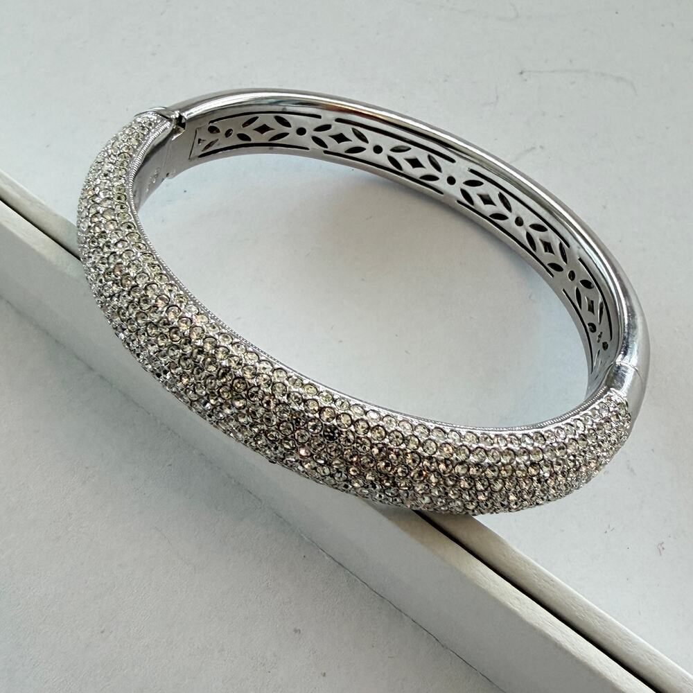 Nadri Half Pave CZ Hinged Oval Bangle Bracelet
